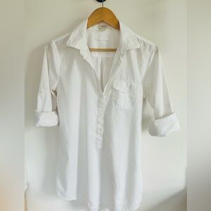 J.Crew White Button Down Shirt Women’s Classic Popover Blouse Minimal Chic